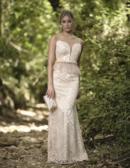 Long party dress embroidered with sequins