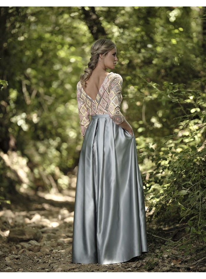 Long dress with sequins and satin skirt