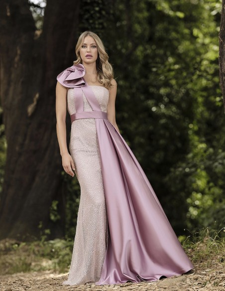 Long party dress with sequins and satin overskirt