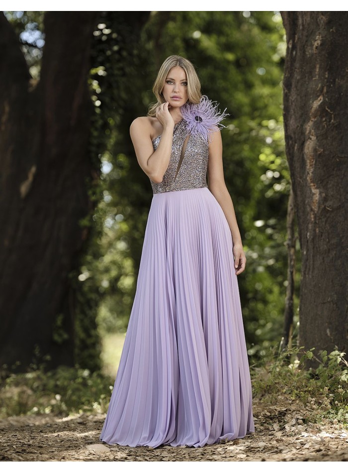 Pleated party dress with sequin bodice