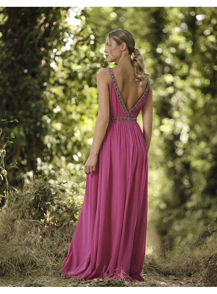 Robe longue de fête avec bretelles en strass