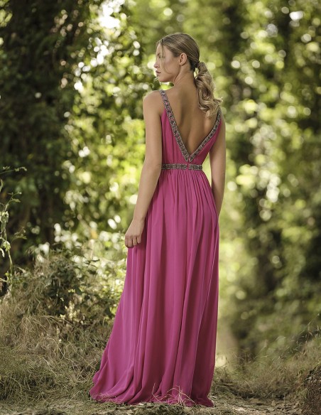 Robe longue de fête avec bretelles en strass