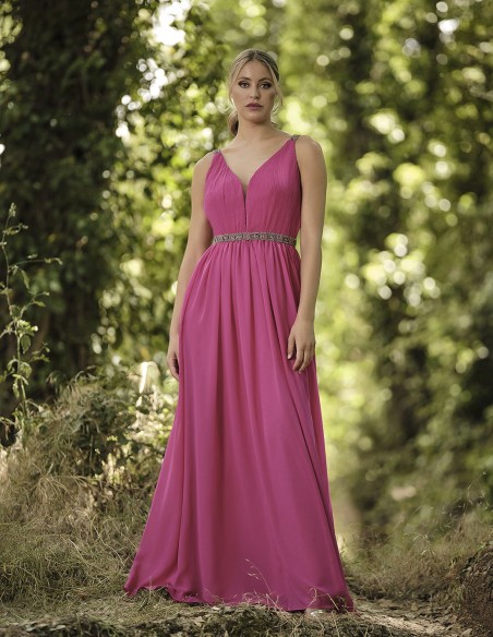 Robe longue de fête avec bretelles en strass