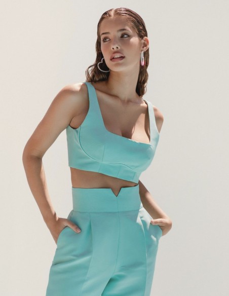 Pantalón largo de pinzas con cinturilla ancha