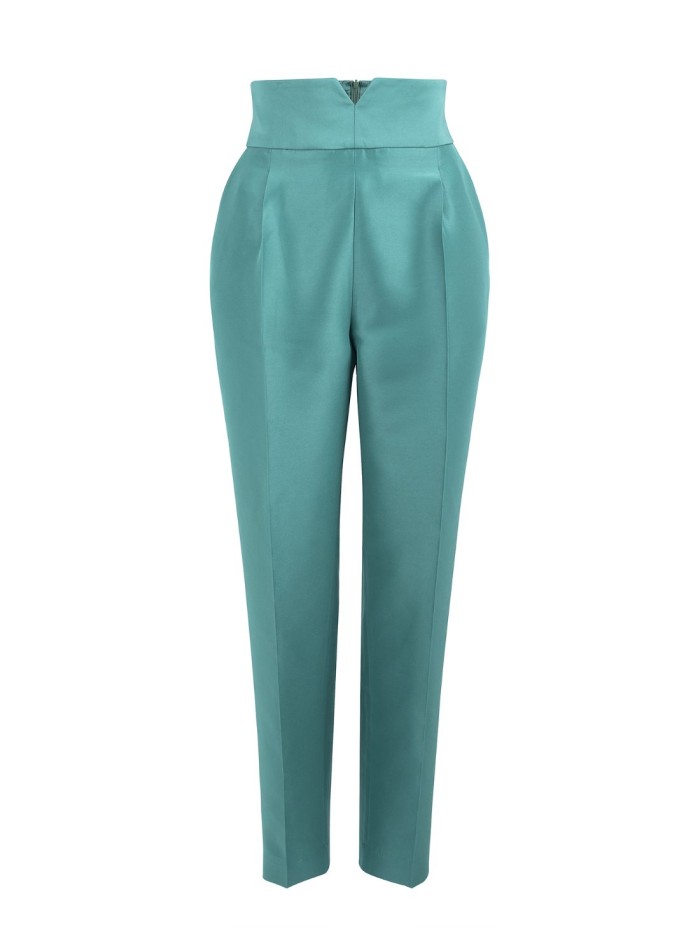 Long trousers with wide waistband and darts