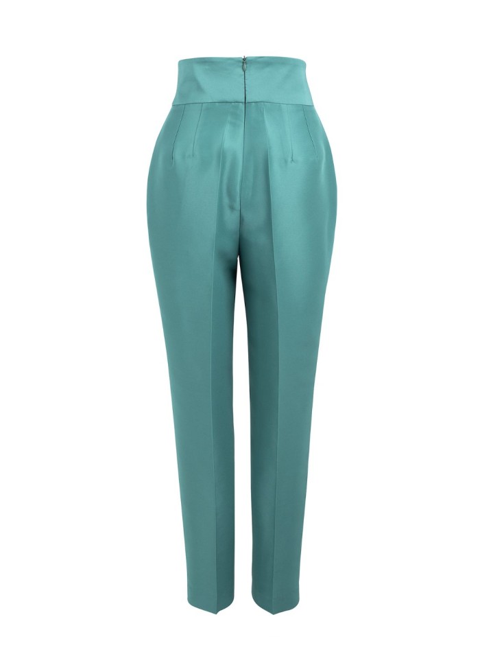 Long trousers with wide waistband and darts