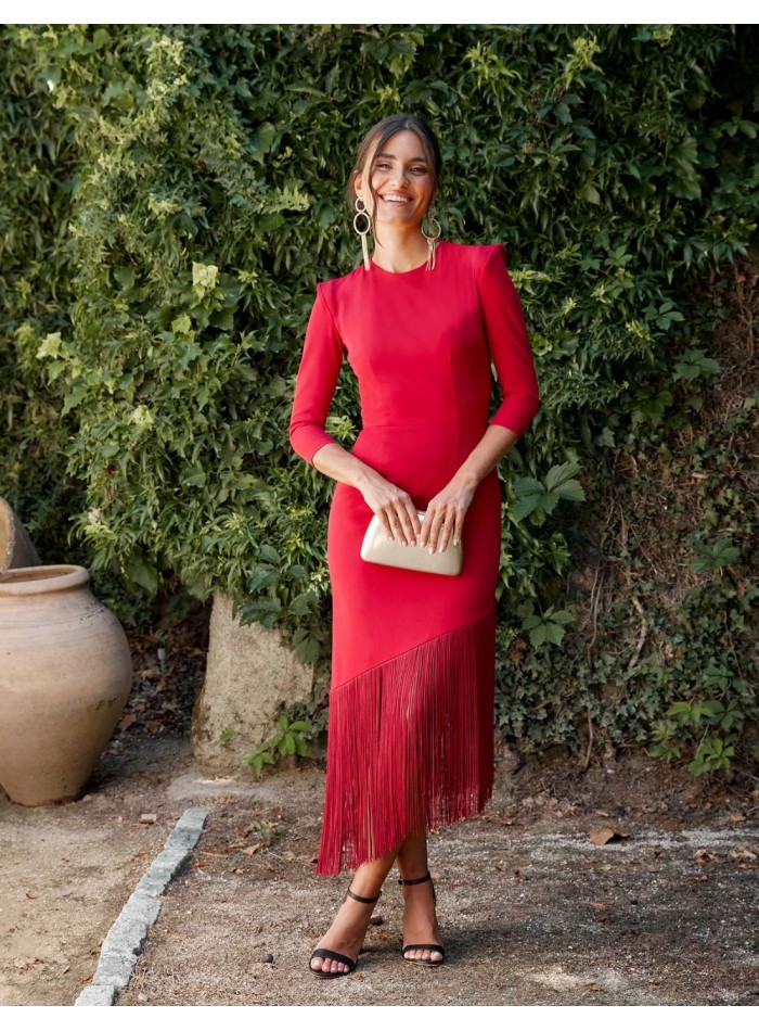 MIDI DRESS WITH FRILLS RED SOYO main image 0