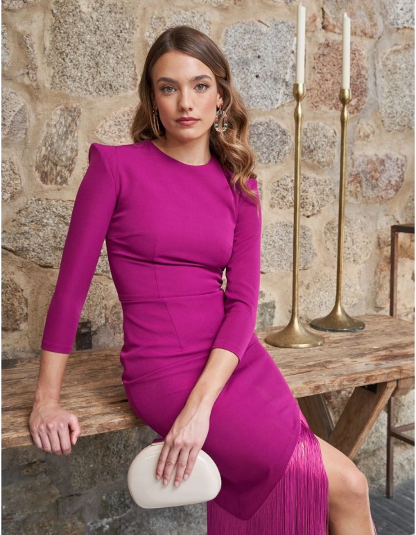 Robe midi rouge à franges et manches françaises 2