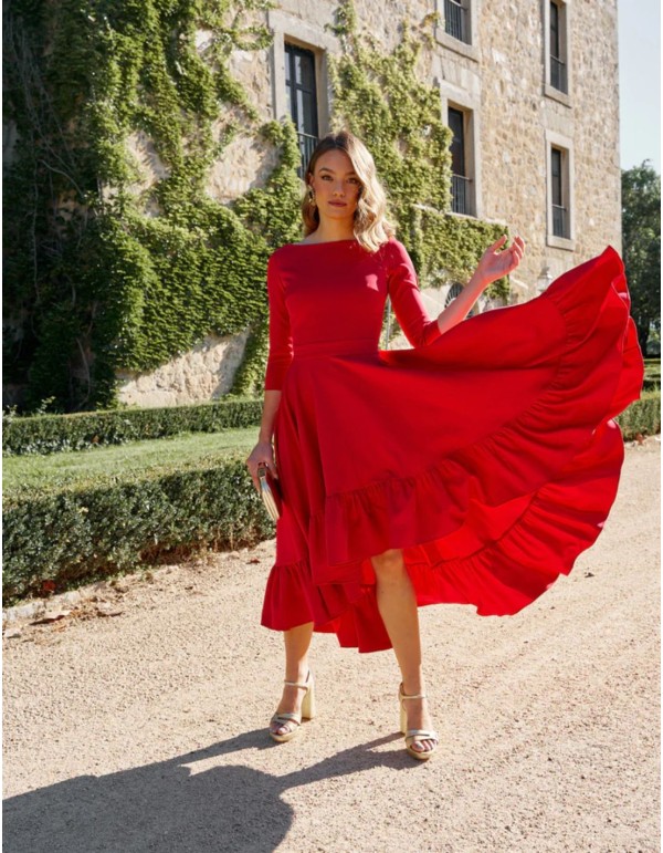 Robe de soirée midi avec dos ouvert - Invitada Perfecta