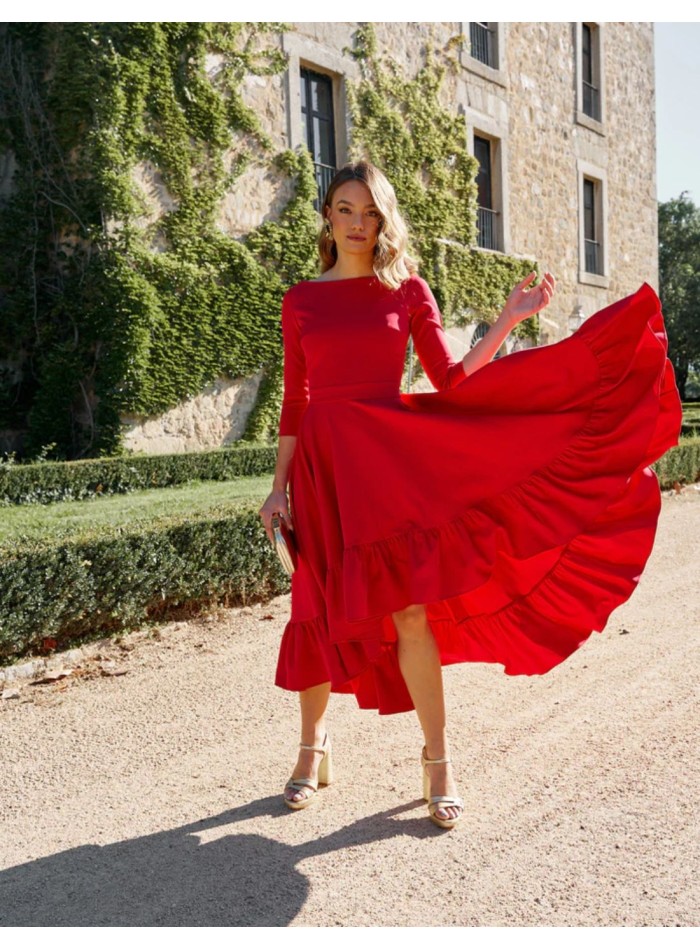 Robe de soirée midi avec dos ouvert - Invitada Perfecta