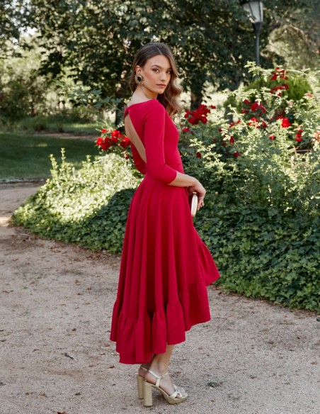 Robe de soirée midi avec dos ouvert - Invitada Perfecta