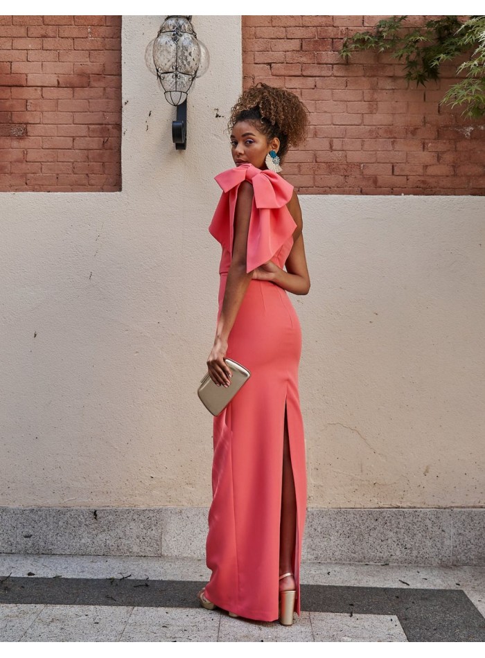 Robe longue asymétrique avec nœud en organza - Invitada Perfecta