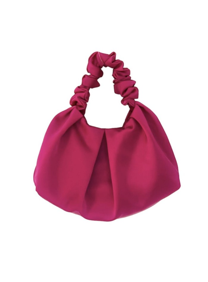 Fuchsia clutch bag with handle and crinkled shape