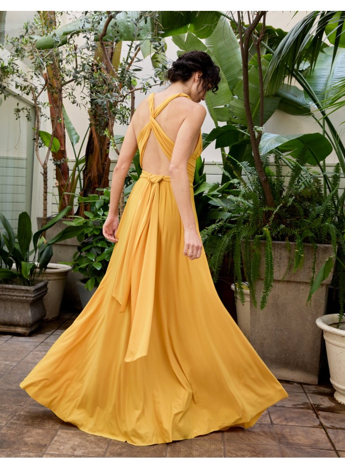 Yellow Mustard Corset Dress with Side Slit