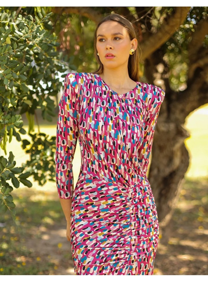 Tight-fitting printed long dress with shoulder strap