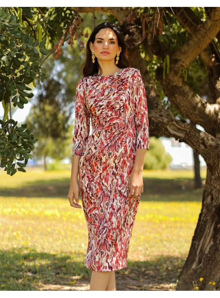 Colourful printed midi party dress