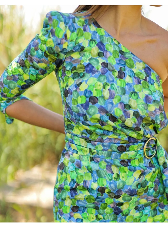 Robe de soirée midi avec imprimé à encolure...