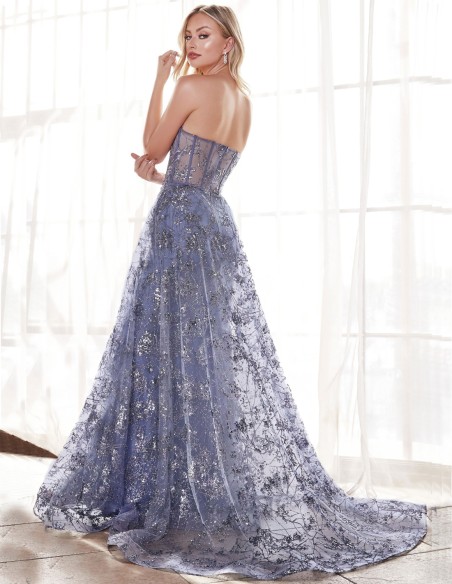 Robe longue de fête avec encolure corsetée sans bretelles et coupe sirène