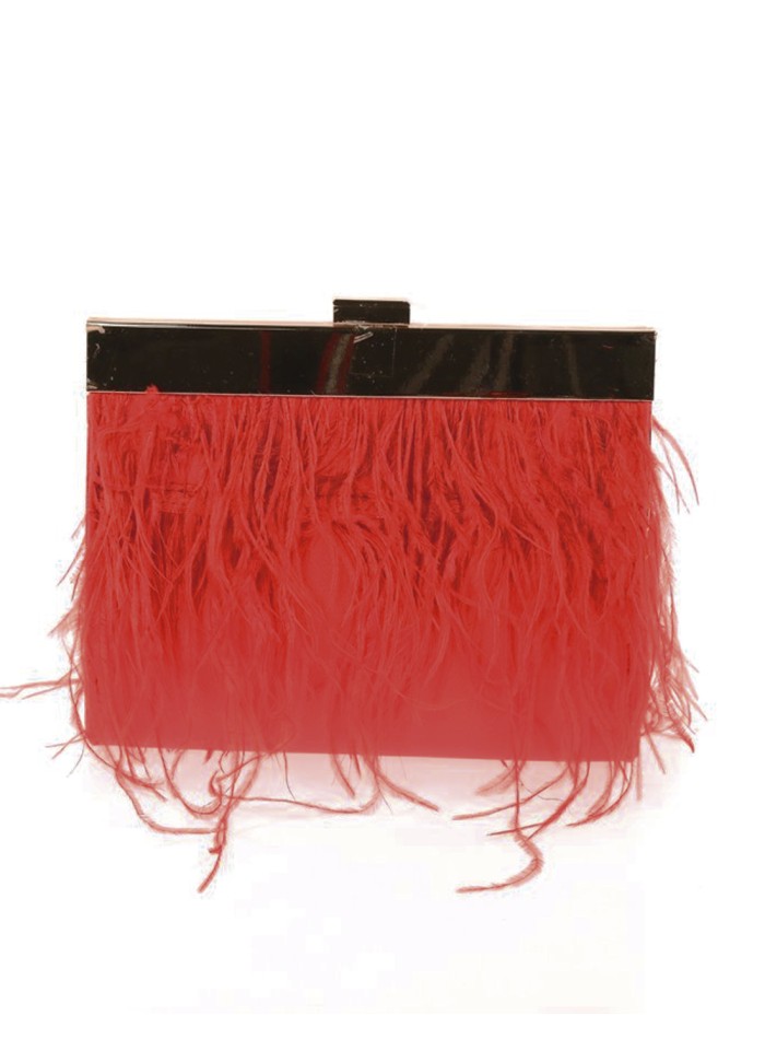 Clutch bag with fine feathers on both sides and metallic clasp