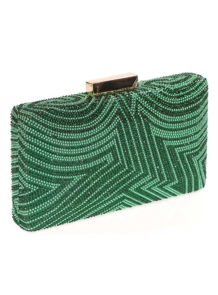 bolso de fiesta de pedreria bicolor en tonos verdes.