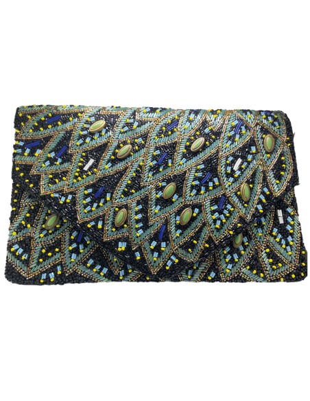 Peacock inspired rhinestone clutch bag
