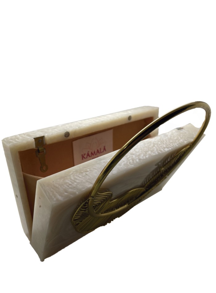 Pearly clutch bag with leaf decoration - high...