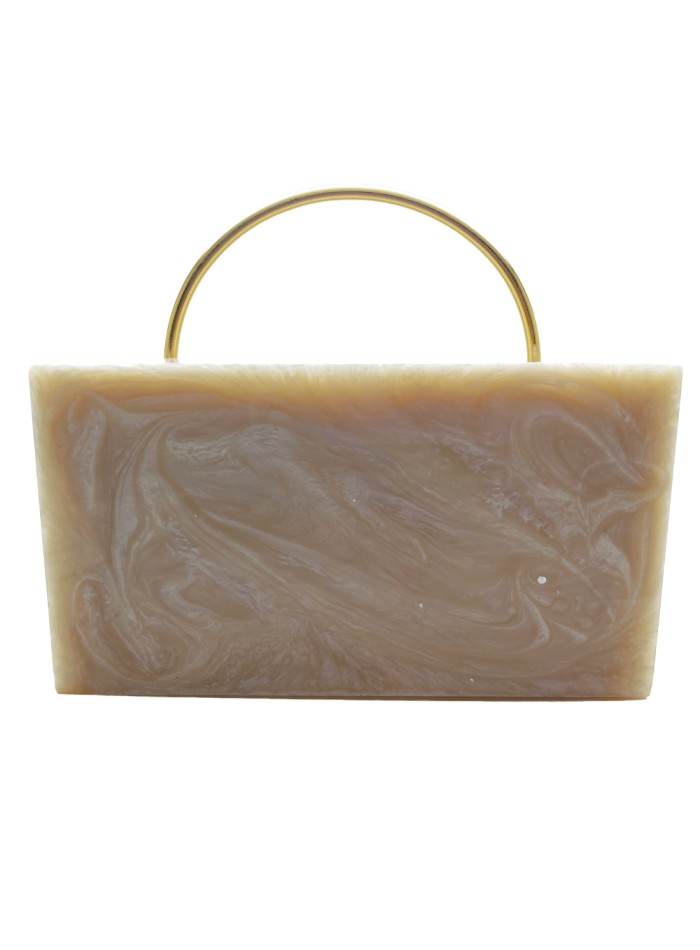 Bolso nacarado duro con decoración de hoja -...