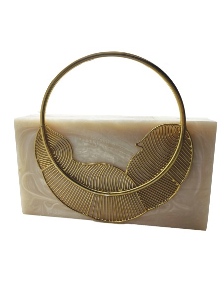 Pearly clutch bag with leaf decoration - high quality