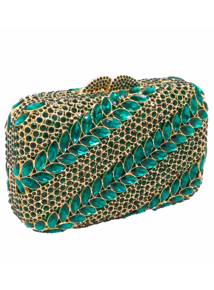 Jewel clutch bag with green crystals
