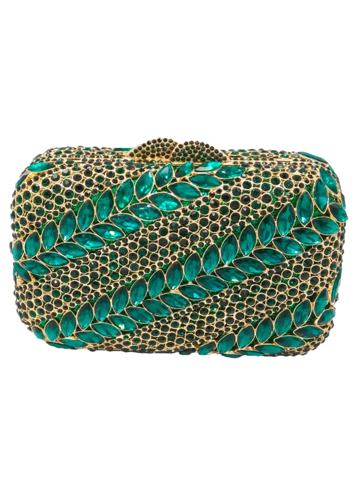 Bolso de mano joya con cristales verdes