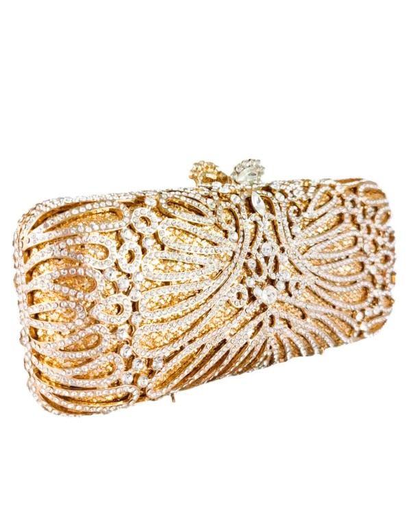 Jewel clutch bag with crystals on a golden elongated base