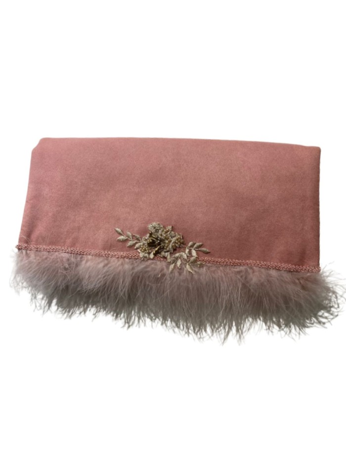 Dark pink handbag with feathers