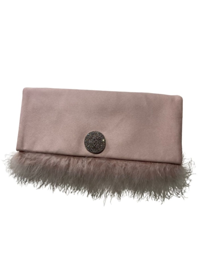 Nude pink party clutch with feathers