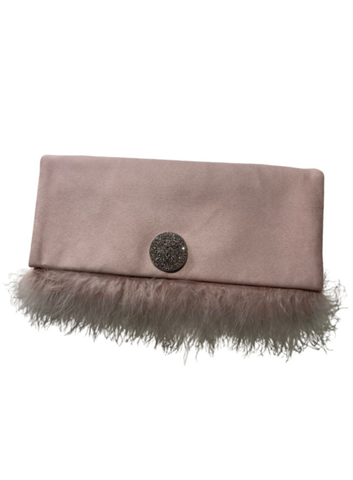 Pochette de fête rose nude avec plumes