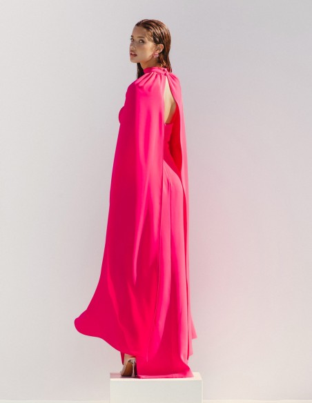 Long strapless ball gown with cape  fucsia Long strapless ball gown with cape  fucsia