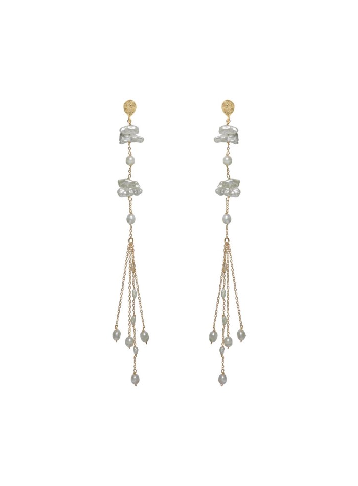 Long gold-plated party earrings with pearls