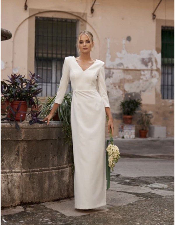 Robe longue de mariage avec décolleté en V