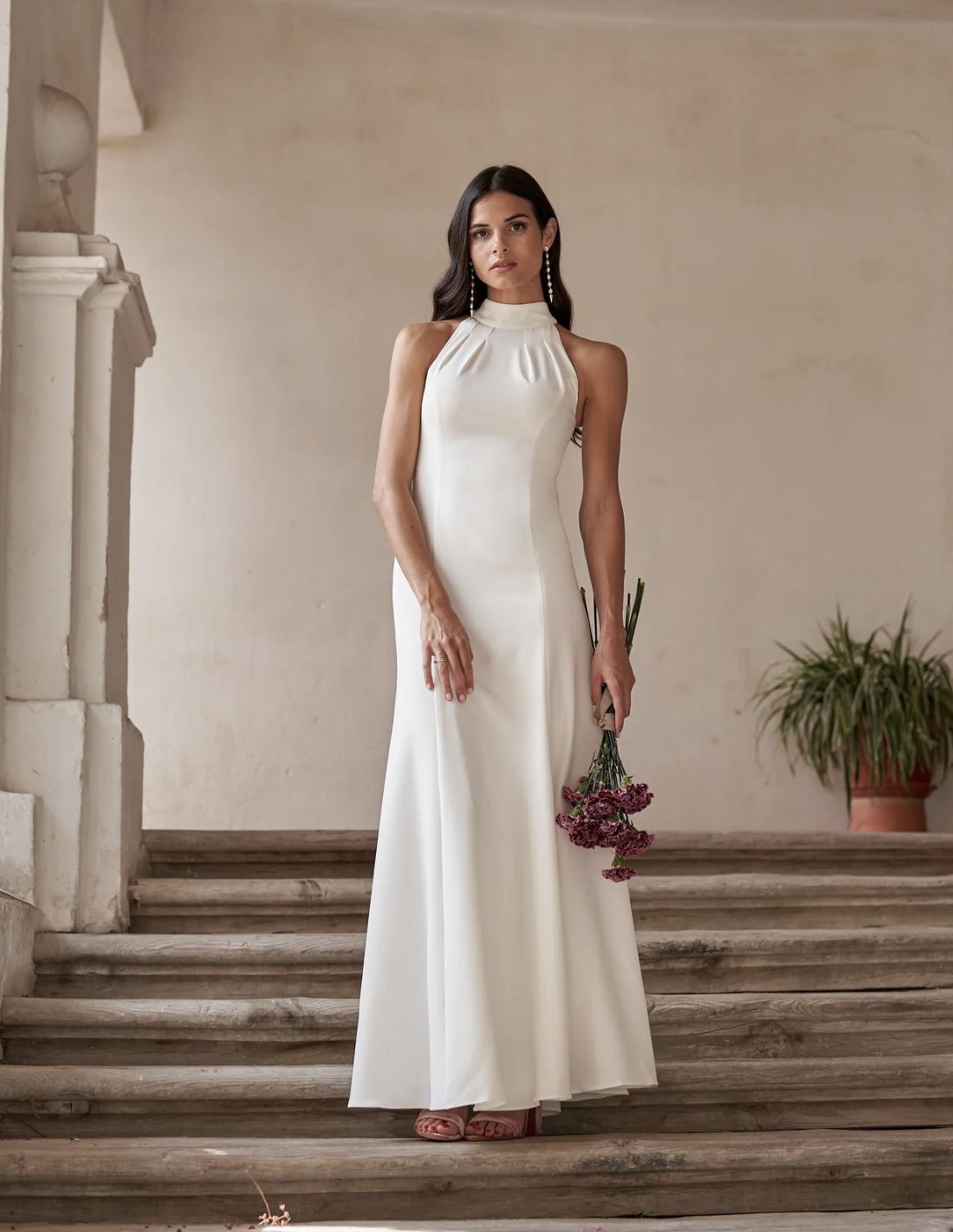 Minimalist Wedding Dress Halter Neckline/ Gathered on Waist 100% Silk Dress/long  Silk Dress/simple Wedding Dress/wedding Ceremony Dress 