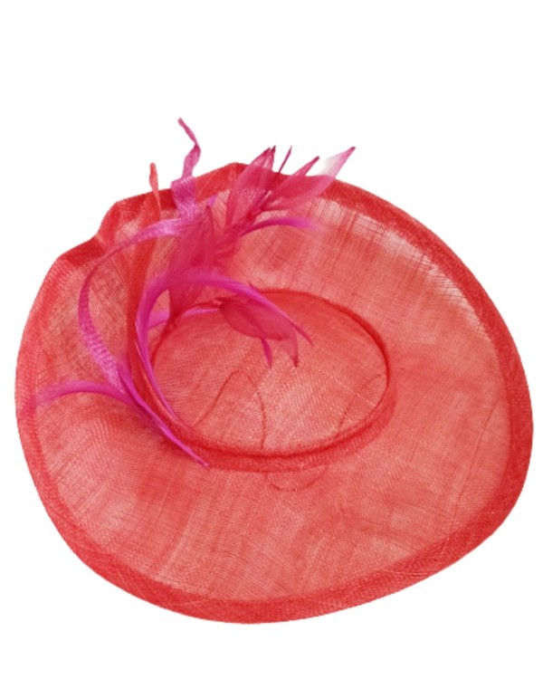 Red headdress with feathers for guest.