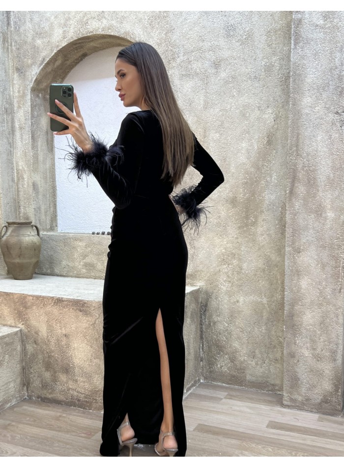 Vestido largo tulle y flores terciopelo Negro – Fashion Styled