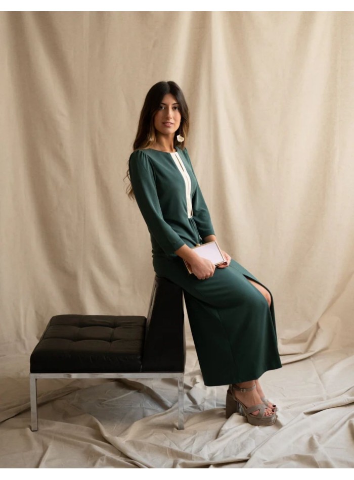 Emerald green midi dress with French sleeves