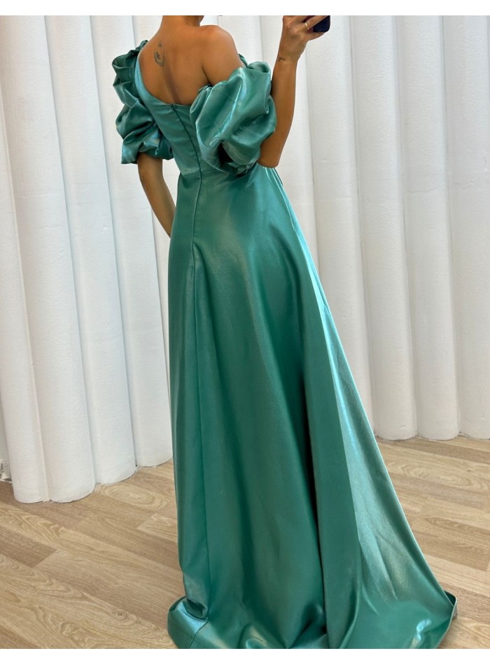 Long Satin Party Dress With Balloon Sleeves Invitadisima