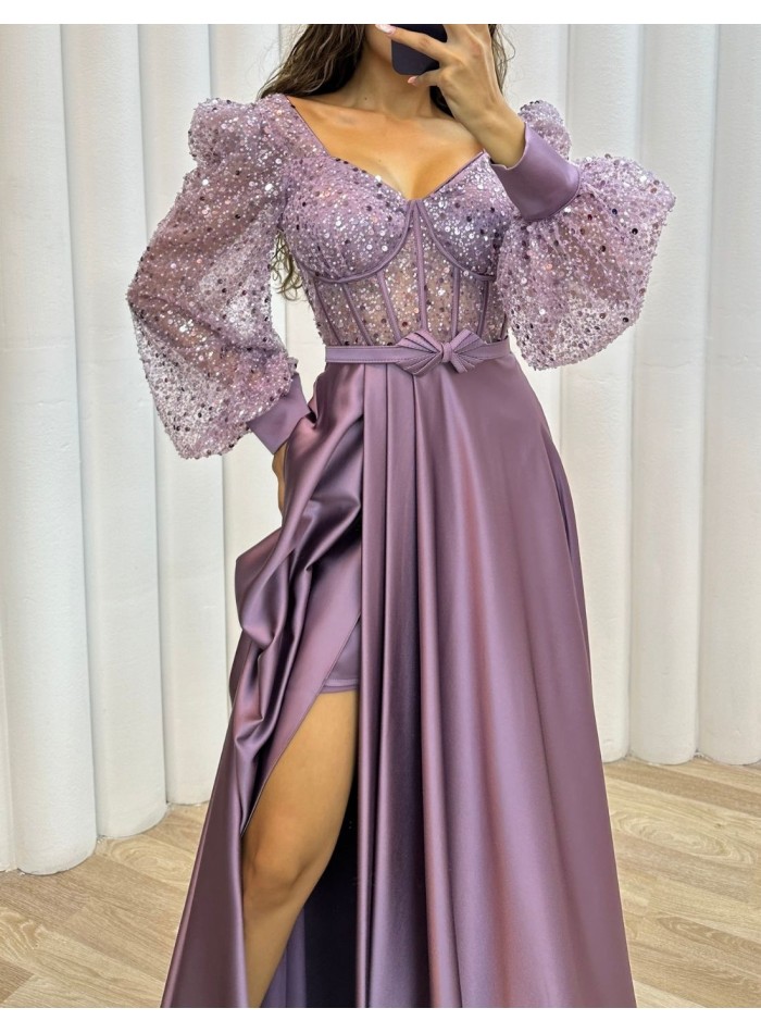 Solid Elegant Sequin Satin Knit Party Long Dress