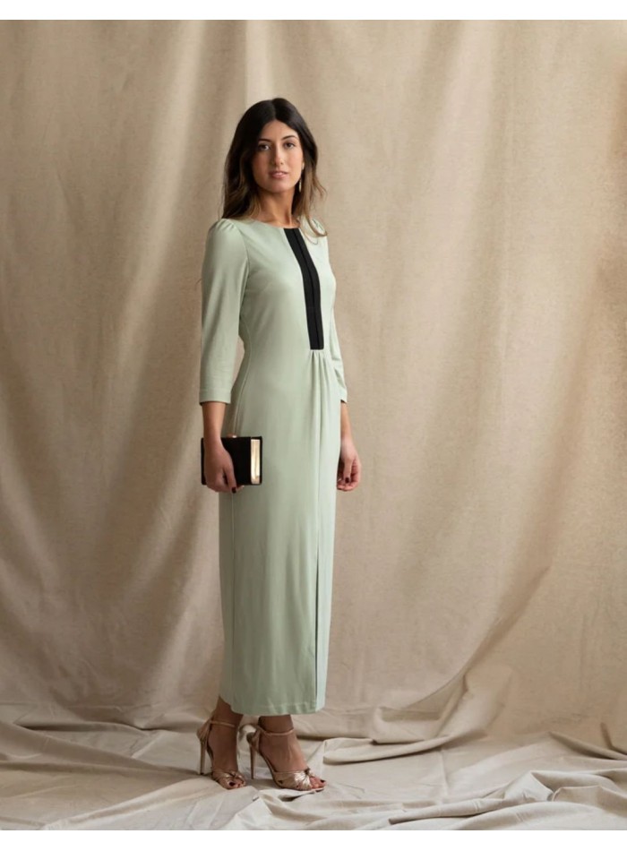 Mint green midi party dress with contrast neckline