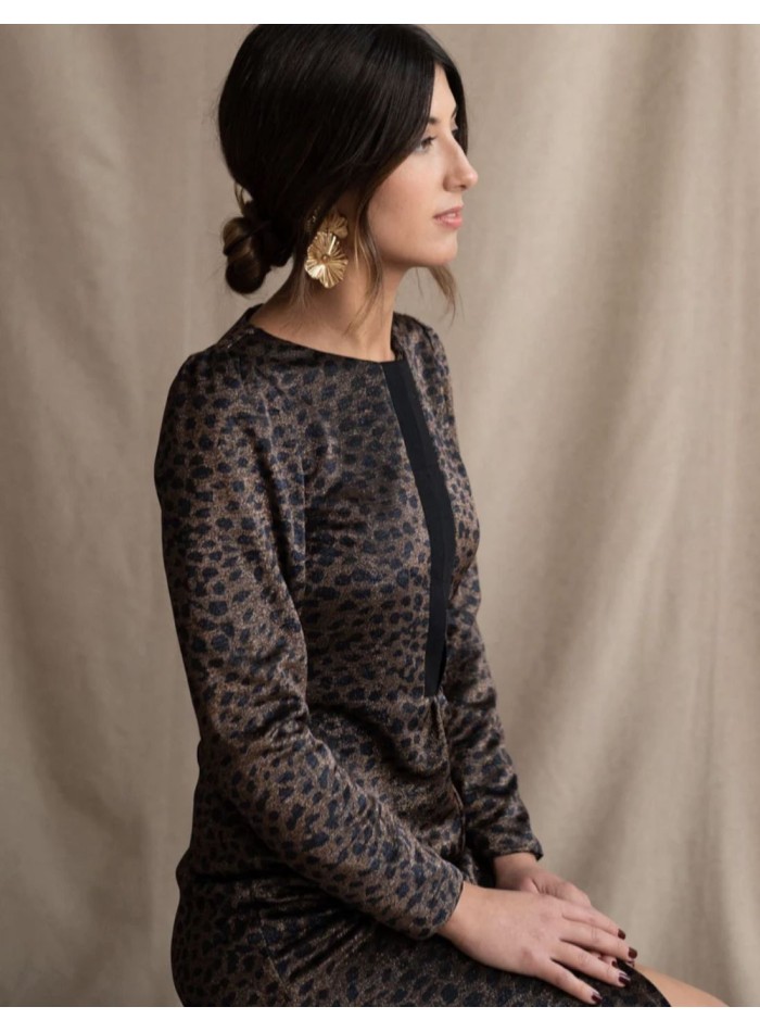 Leopard print midi dress with French sleeves