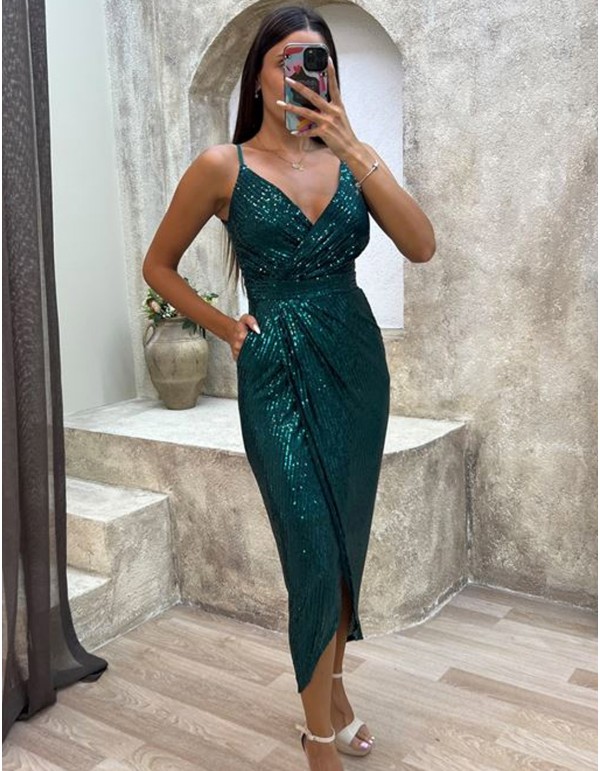 Vestido de fiesta midi de tirantes y lentejuelas 2