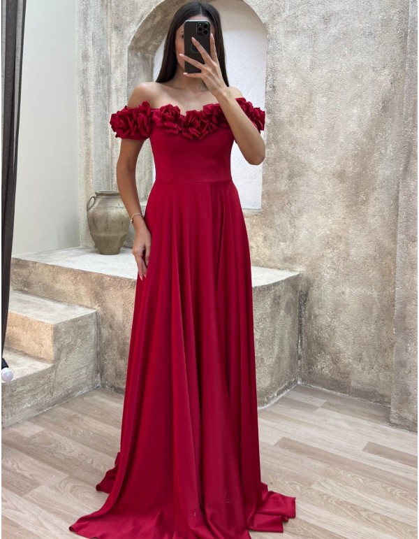 Flower bandeau neckline party dress 2