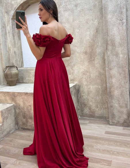 Robe de soirée à encolure bandeau fleurie