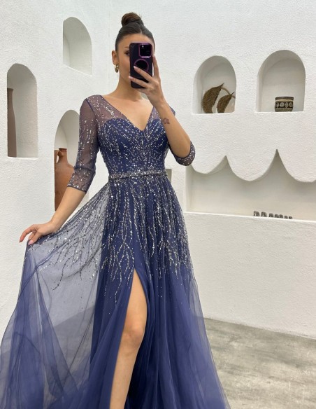 Vestido largo de fiesta con corsé y bordado de pedrería