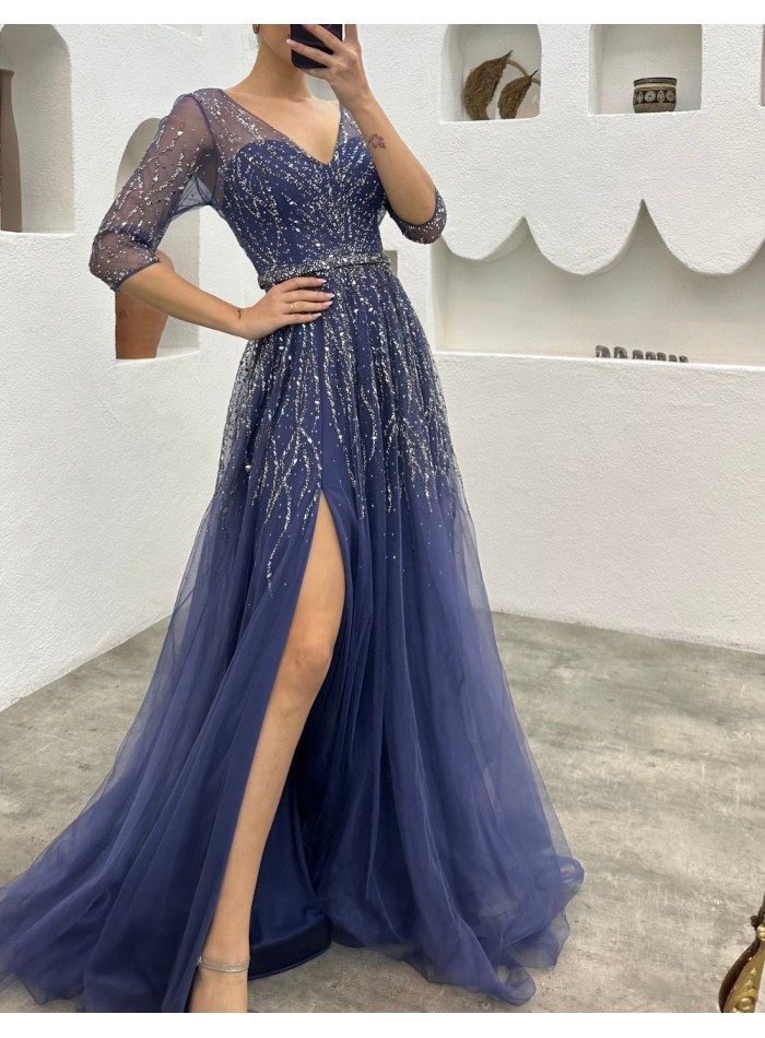 Long party dress with corset and embroidered...